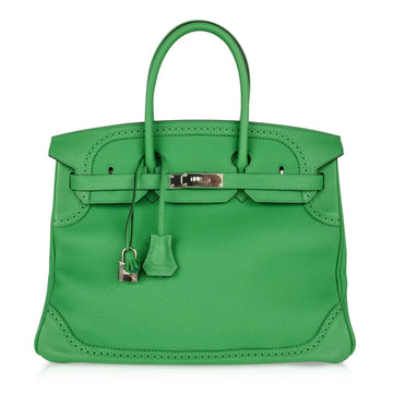 Birkin 35 Bag Ghillies Limited Edition Bamboo Palladium Hardware