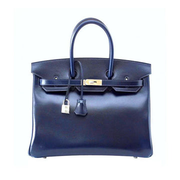 Birkin 35 Bag (Bleu) Blue Marine Coveted Rare Box Leather Palladium