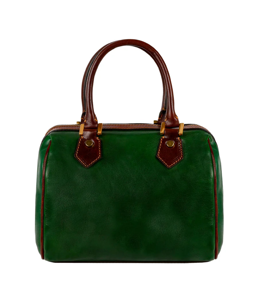 Vintage-Style Green Leather Top Handle Satchel