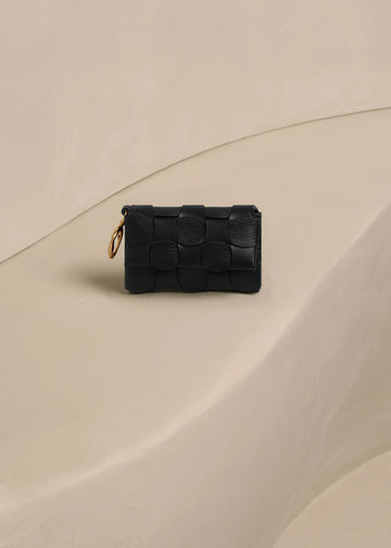 Woven Leather Mini Card Holder with Keyring