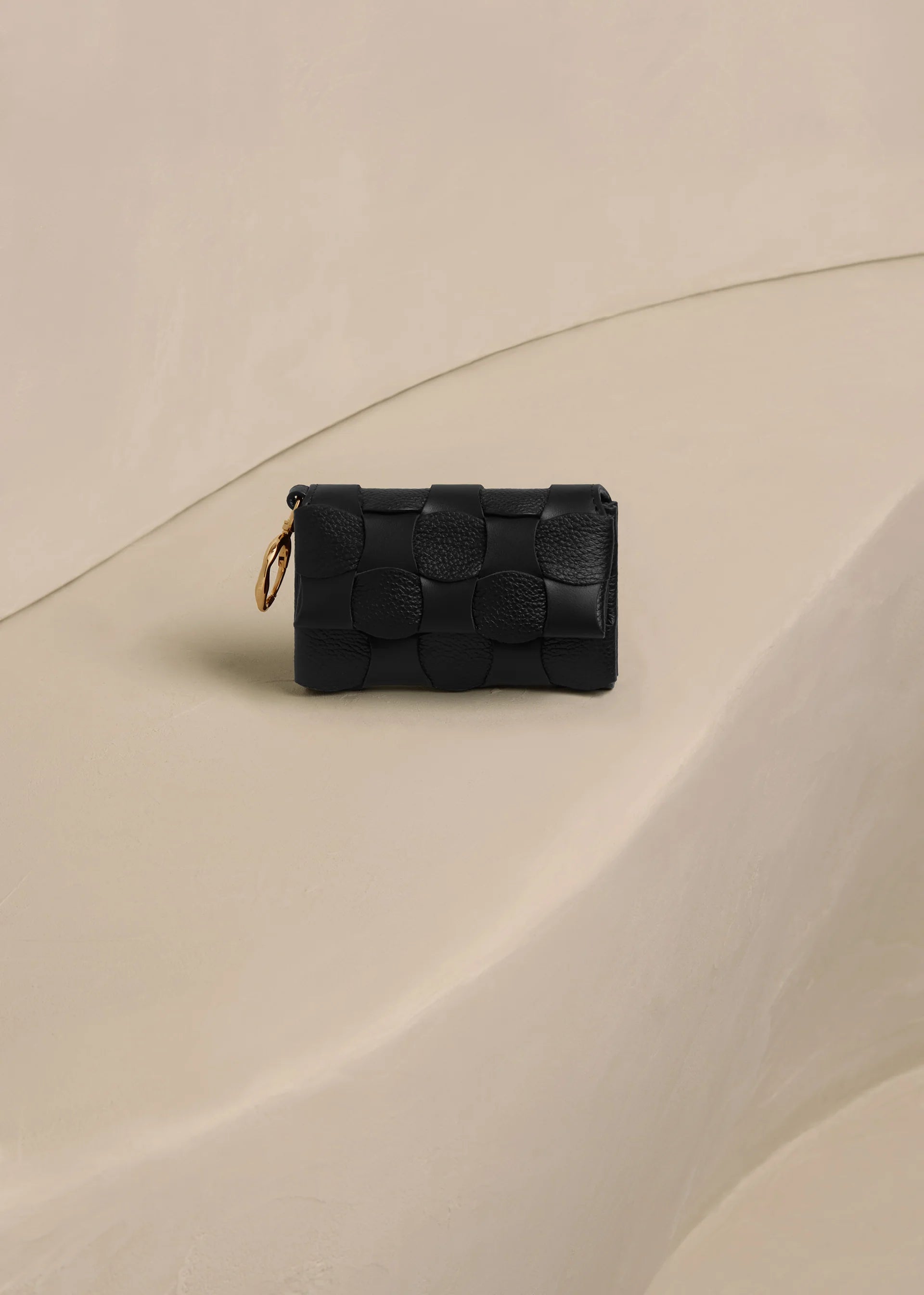 Woven Leather Mini Card Holder with Keyring