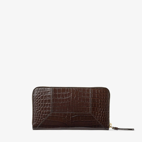 Glossy Croc-Embossed Leather Zip-Around Wallet