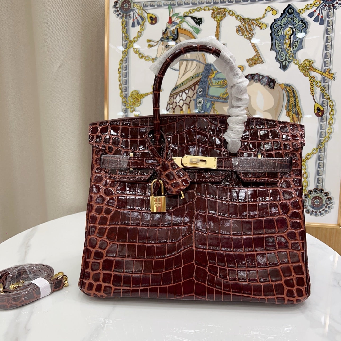Birkin Style 25/30 Retourne in Rouge H Crocodile-Embossed Leather (Gold Hardware)