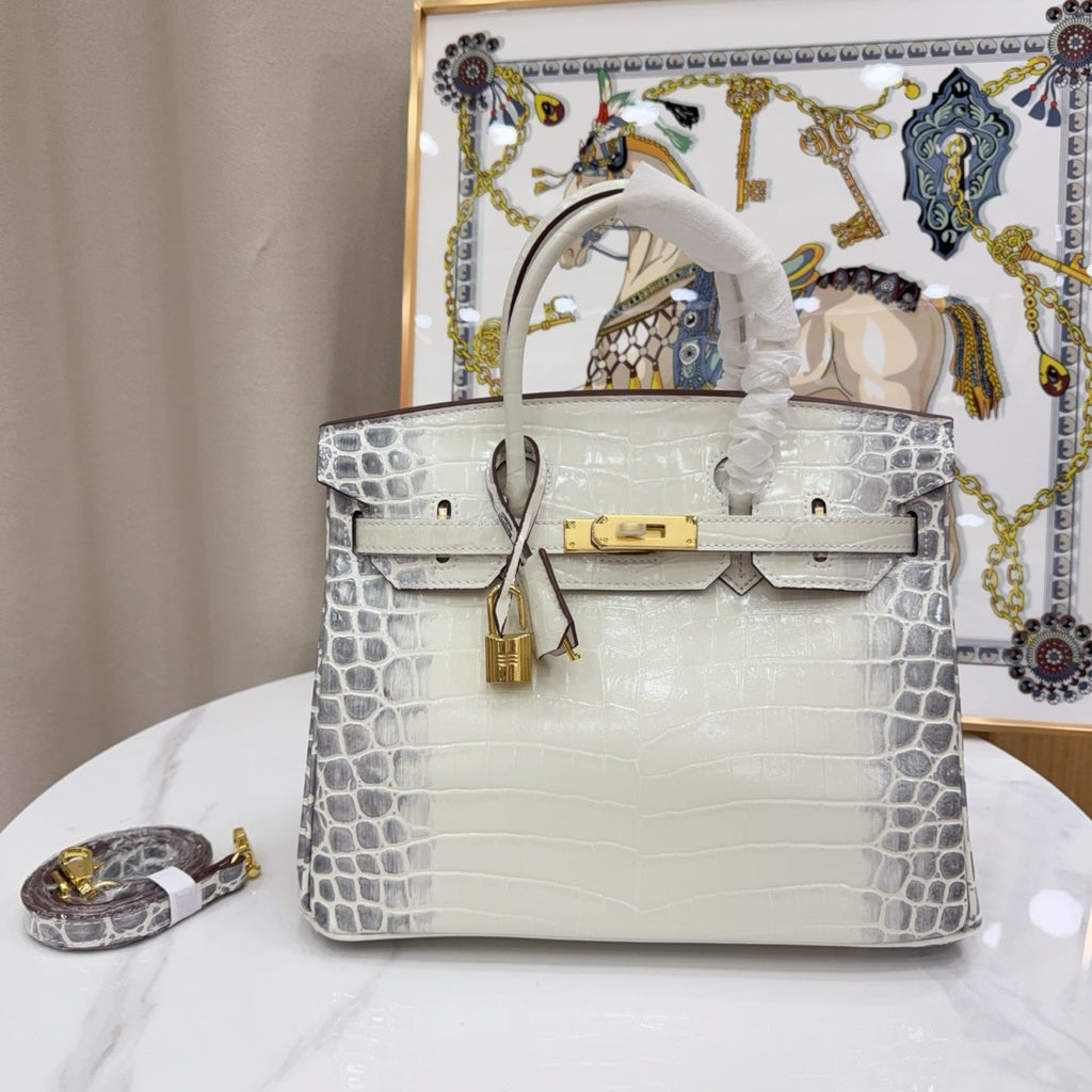 Birkin Style 25/30/35 Retourne in Himalaya Crocodile-Embossed Leather (Gold Hardware)