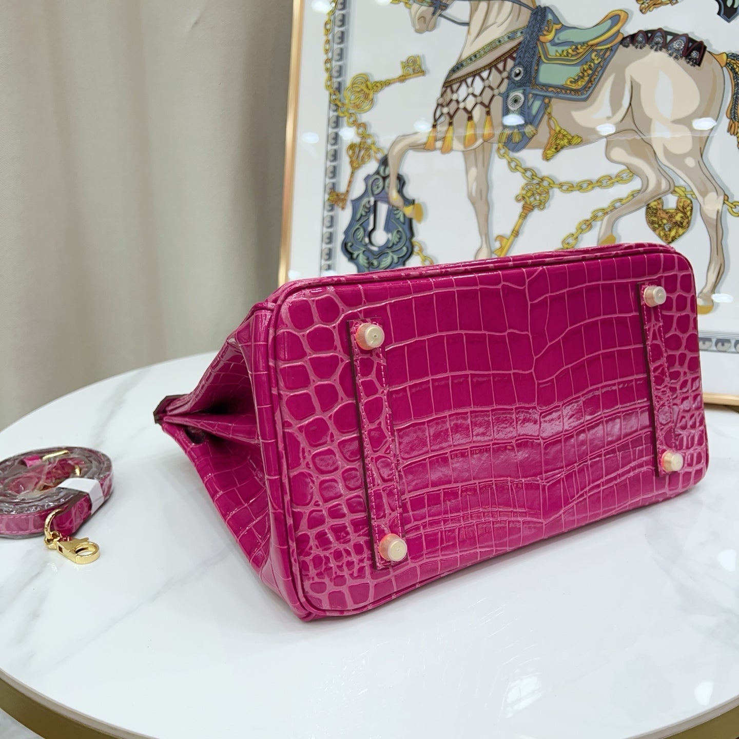 Birkin Style 25/30/35 Retourne in Rose Schéhérazade Crocodile-Embossed Leather (Gold Hardware)