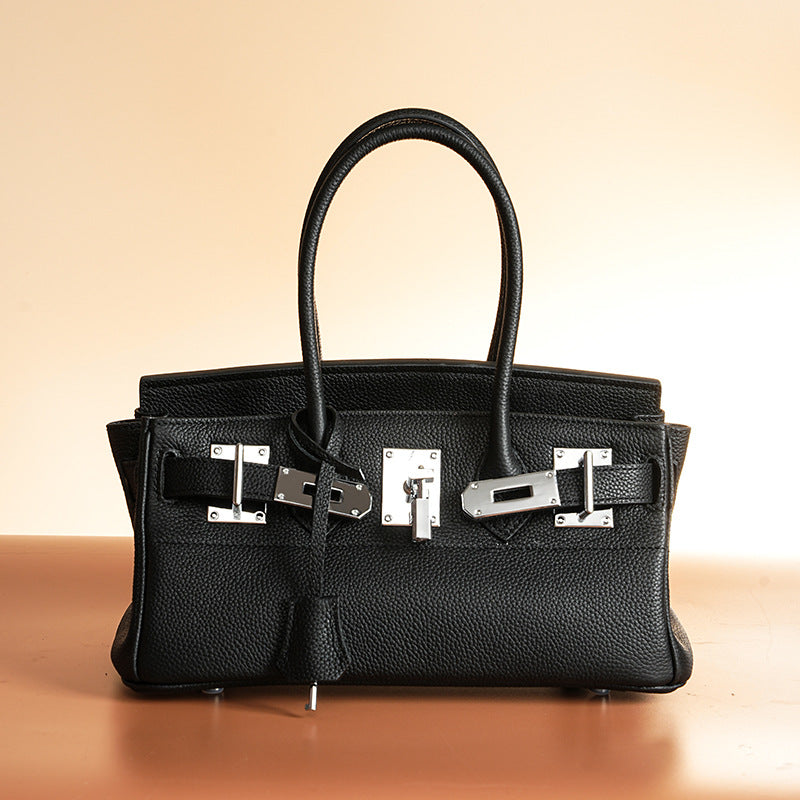 Structured Pebbled Leather Top-Handle Satchel