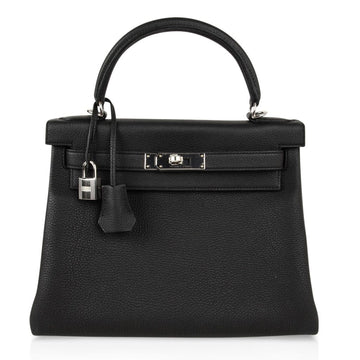 Kelly 28 Bag Black Retourne Togo Palladium Hardware