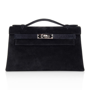 Kelly Pochette Black Doblis Suede Palladium