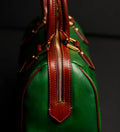 Vintage-Style Green Leather Top Handle Satchel