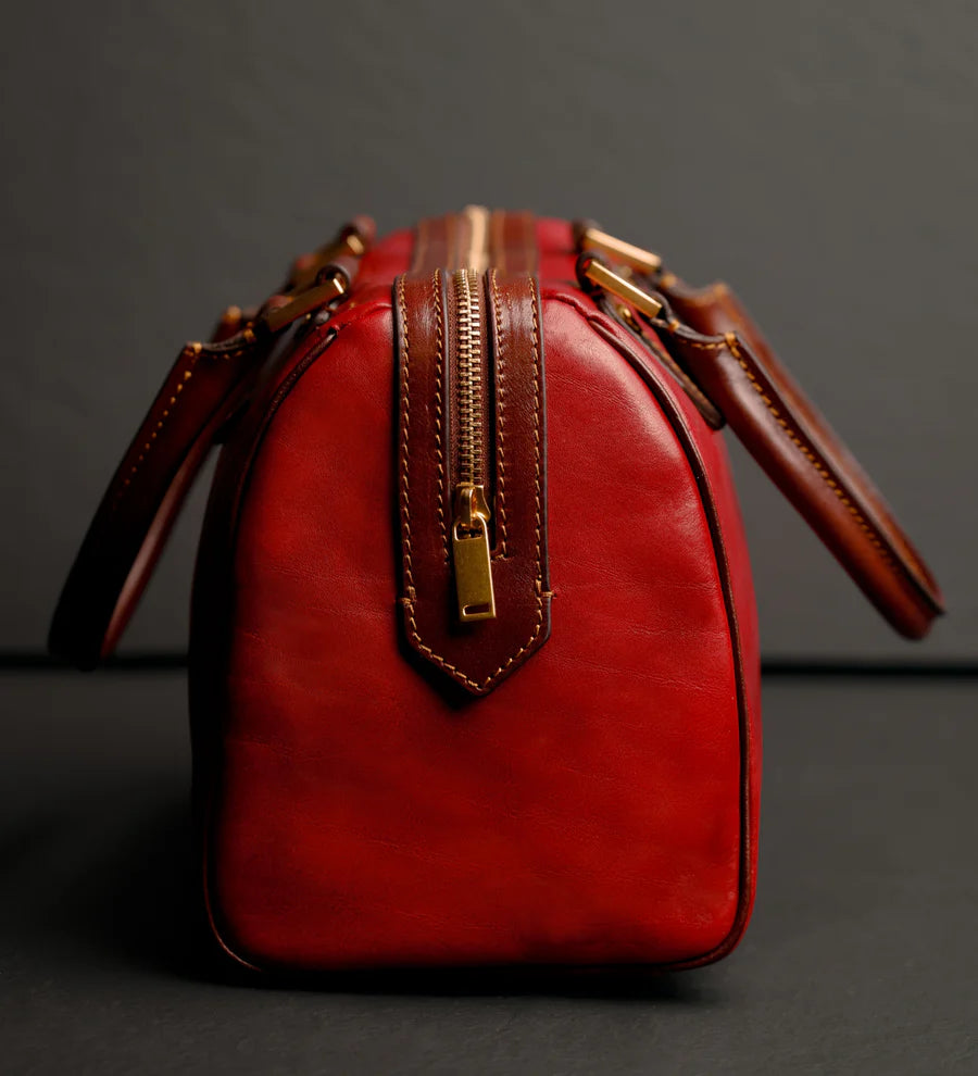 Vintage-Style Green Leather Top Handle Satchel