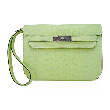 Kelly Depeches 25 Pouch Jaune Bourgeon Matte Alligator Palladium Hardware