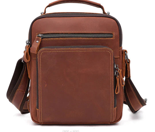 Vintage Leather Multi-Pocket Crossbody Bag