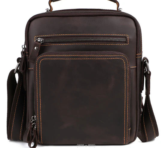 Vintage Leather Multi-Pocket Crossbody Bag