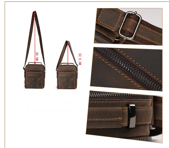 Vintage Leather Multi-Pocket Crossbody Bag