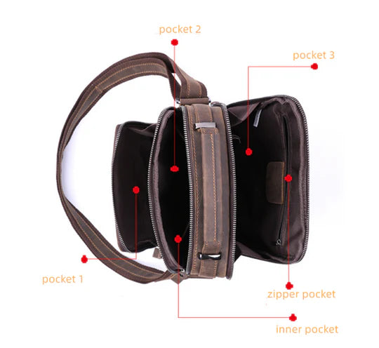 Vintage Leather Multi-Pocket Crossbody Bag