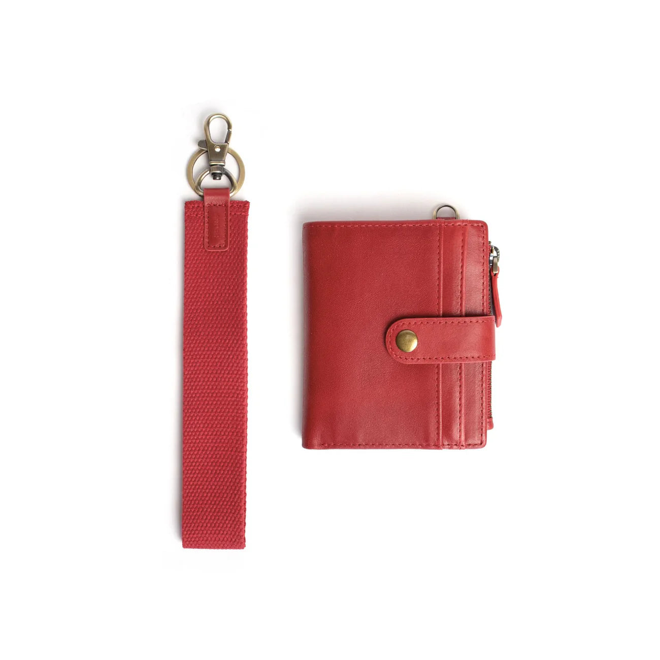 Compact Leather Card Wallet with Detachable Lanyard