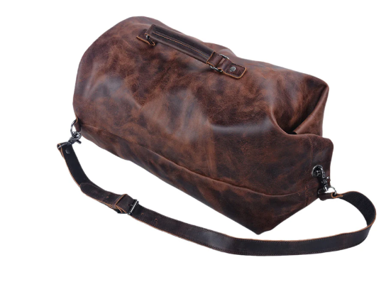 Vintage Full-Grain Leather Roll-Top Sling Duffle Bag