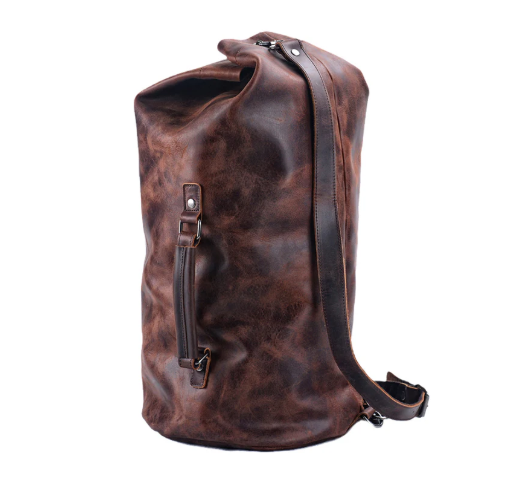 Vintage Full-Grain Leather Roll-Top Sling Duffle Bag