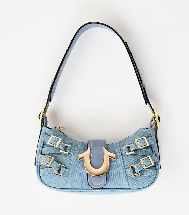 Denim Buckle Accent Shoulder Bag