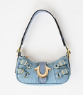 Denim Buckle Accent Shoulder Bag