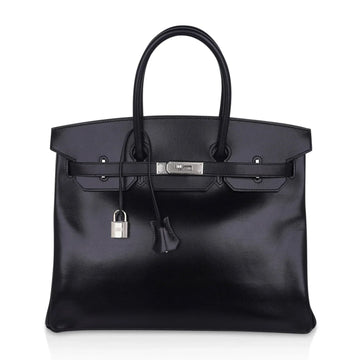 Birkin 35 Bag Black Box Palladium Guilloche Hardware