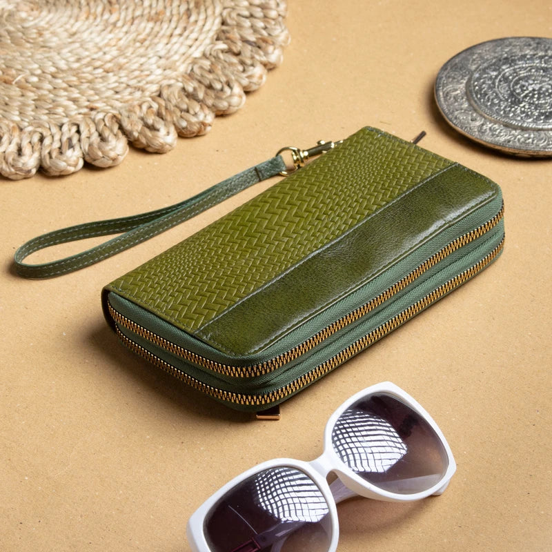 Textured Double-Zip Wristlet Wallet