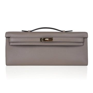 Kelly Cut Bag Gris Asphalte Gray Clutch Swift Gold Hardware