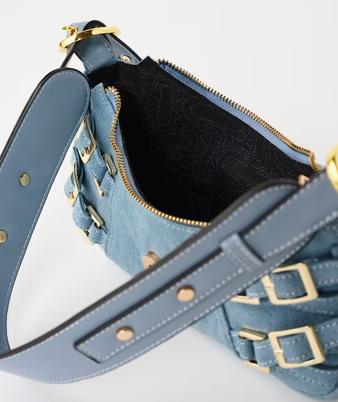 Denim Buckle Accent Shoulder Bag