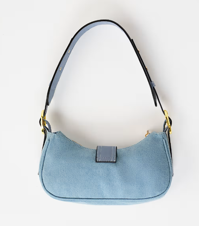 Denim Buckle Accent Shoulder Bag