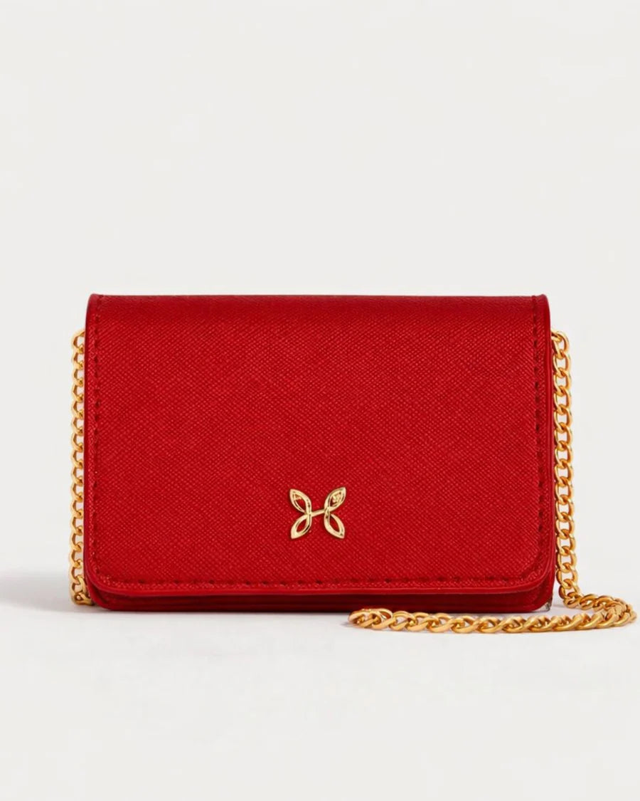 Compact Crosshatch Leather Mini Card Wallet