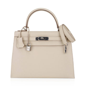 Kelly 28 Bag Sellier Craie Epsom Leather with Palladium Hardware