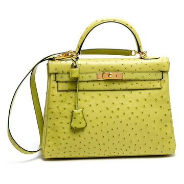 Kelly 32 ostrich handbag Green Ostrich gold Hardware
