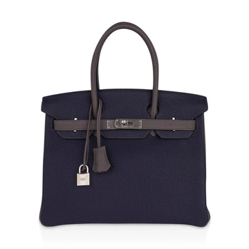 Special Order HSS Birkin 30 Bag Blue Nuit & Etain Togo Leather with Brushed Palladium Hardware