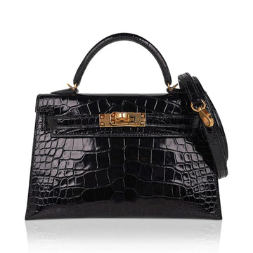 Kelly 20 Mini Sellier Bag Black Alligator Gold Hardware