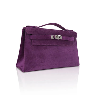 Limited Edition Kelly Pochette Violet Doblis Clutch Bag with Palladium Hardware
