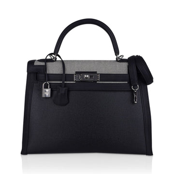 Kelly 32 Sellier Bag Toile H Berline & Plume Swift Leather with Palladium Hardware