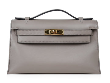 Kelly Pochette Gris Asphalte Swift Gold Hardware