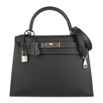 Kelly 28 Bag Black Un Point Sur Deux Veau Graine Monsieur Limited Edition