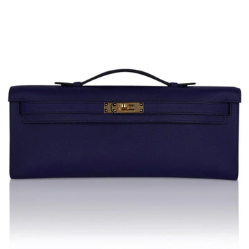 Kelly Cut Bag Blue Encre Swift with Gold Hardware