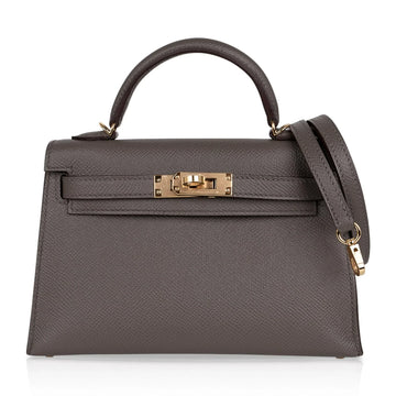Kelly 20 Mini Sellier Bag Etain Epsom Leather Gold Hardware New w/Box