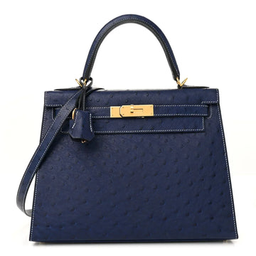 Kelly 25 Bleu Iris Sellier Ostrich Gold Hardware