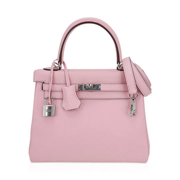 Kelly 25 Bag Rose Sakura Swift Leather with Palladium Hardware