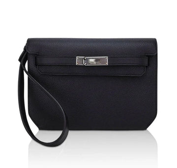 Kelly Depeches 25 Pouch Bag Blue Ocean Togo Leather with Palladium Hardware