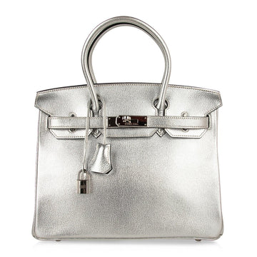 Limited Edition Birkin 30 Bag Silver Metallic Chevre Leather with Palladium Hardware