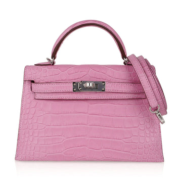 Kelly 20 Mini Sellier Bag 5P Pink Matte Alligator Palladium Limited Edition