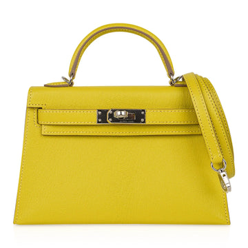 Kelly 20 Mini Sellier Bag Lime Chevre Leather Palladium New w/Box